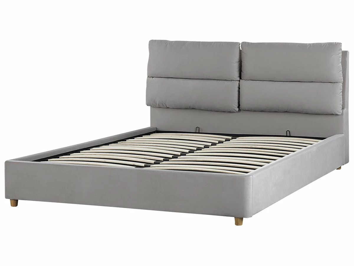 Cama Con Somier De Terciopelo Gris Claro 160 X 200 Cm BATILLY - Imagen 7