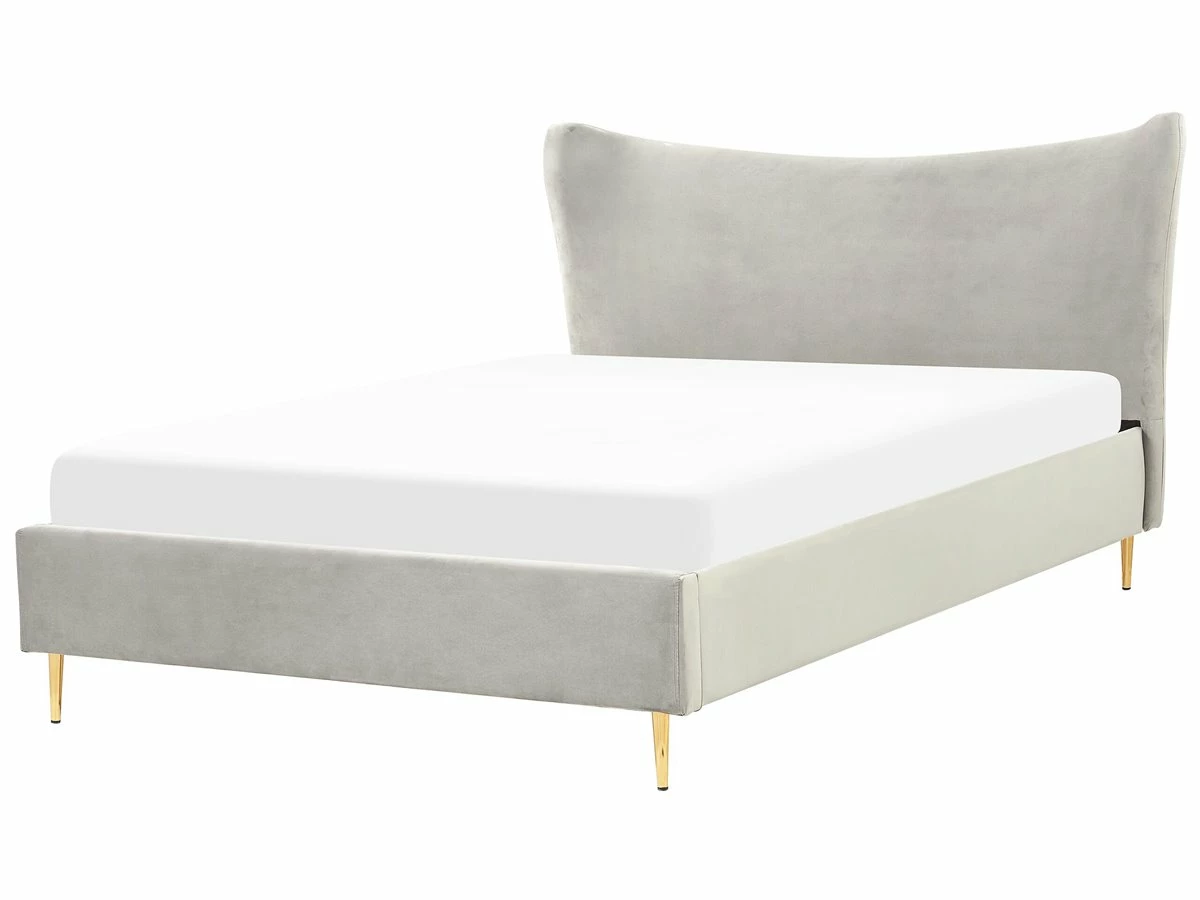 Cama Con Somier De Terciopelo Gris Claro/dorado 160 X 200 Cm CHALEIX - Imagen 2