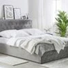 Cama Con Somier De Terciopelo Gris 160 X 200 Cm AMIENS