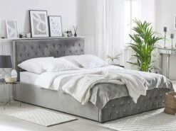 Cama Con Somier De Terciopelo Gris 160 X 200 Cm AMIENS