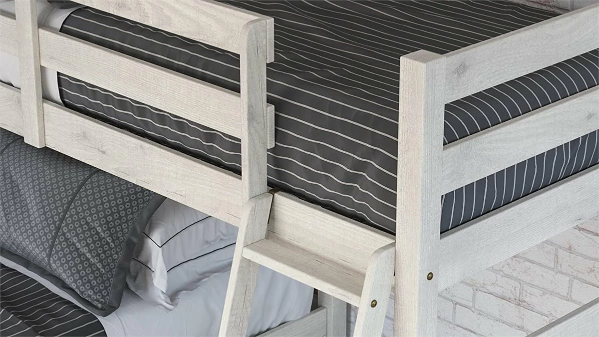 Litera De Madera Maciza De Pino En L Para Cama De 90X190 - Venprodin - Color Blanco Decapé - Imagen 3