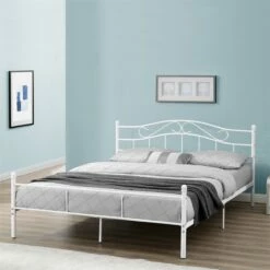 Cama Doble (Florenz)con Cabecero Curvado Y Somier Metal - (180 X 200cm) (blanco) [en.casa]