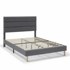 Estructura De Cama Tapizada Aroma 90x190 Cm, Gris Oscuro