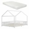 Cama Para Niños Sisimiut Forma De Casa Pino Con Colchón 140x200 Cm Blanco Mate [en.casa][neu.haus]