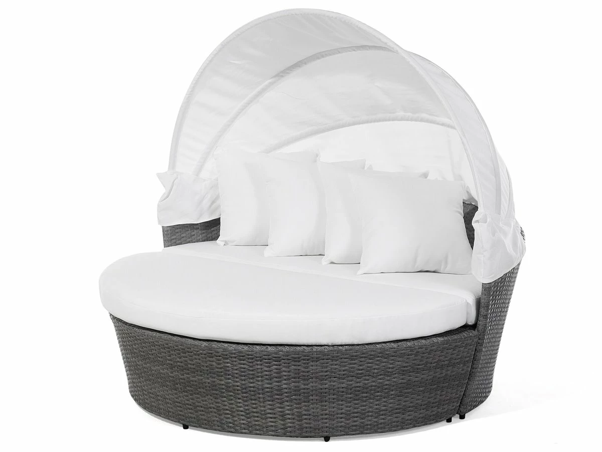 Cama De Exterior De Ratán Gris/blanco Crema SYLT LUX - Imagen 6