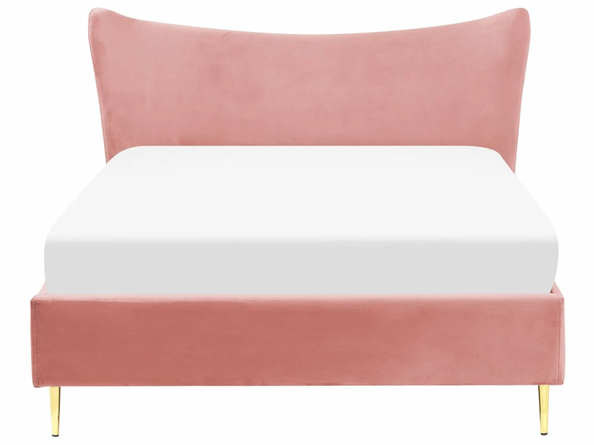 Cama Con Somier De Terciopelo Rosa Melocot贸n/dorado 140 X 200 Cm CHALEIX - Imagen 4