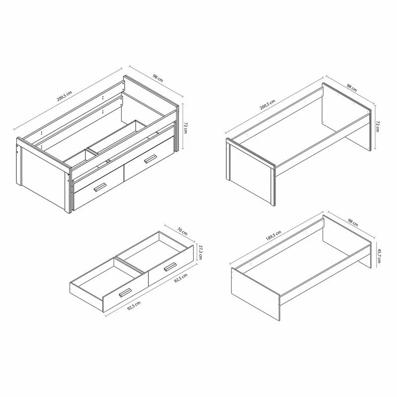 Cama Doble Juvenil Lara Cambria Y Grafito 72x200X98 Cm - Imagen 4