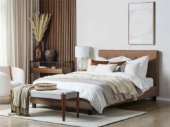 Cama Con Somier De Poliéster Marrón 160 X 200 Cm LA ROCHELLE