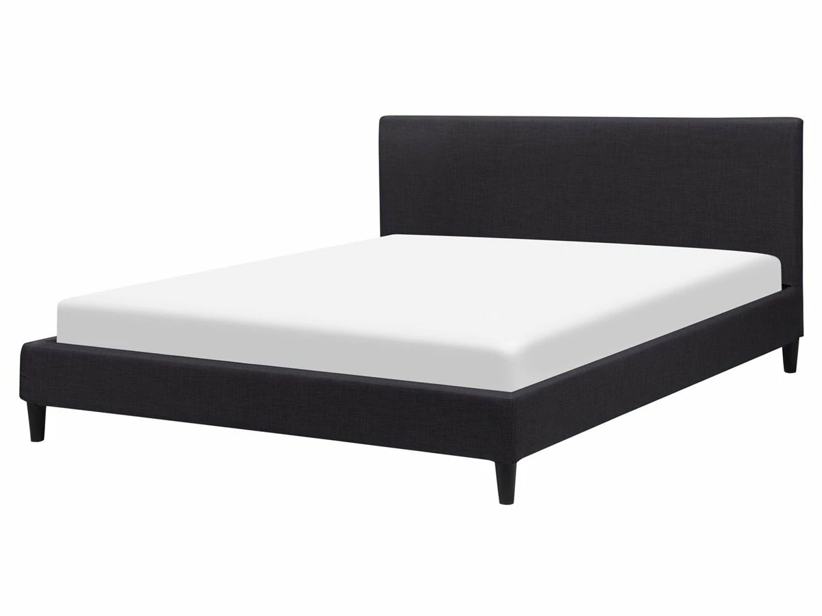 Cama Con Somier De Poliéster Negro/madera Oscura 160 X 200 Cm FITOU - Imagen 2