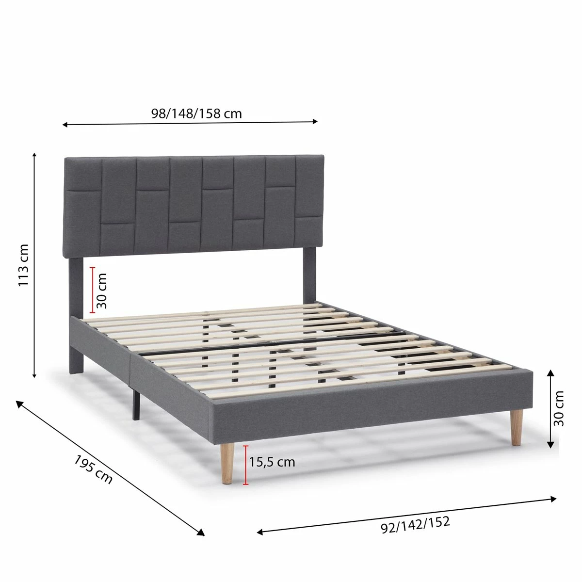 Estructura De Cama Tapizada Sorni 150x190 Cm, Gris Oscuro - Imagen 4