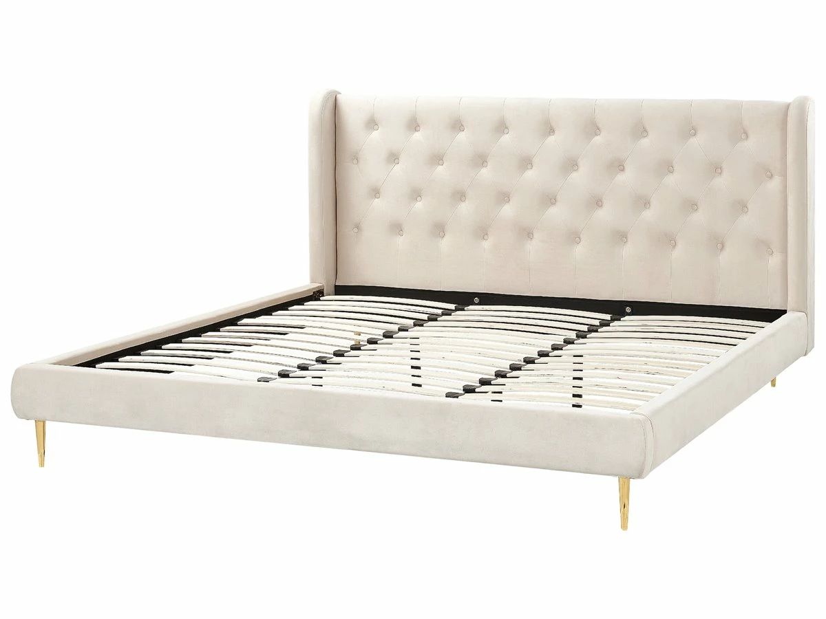 Cama Con Somier De Terciopelo Beige/dorado 180 X 200 Cm FORBACH - Imagen 5