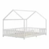 Cama Para Niños Sisimiut Forma De Casa Pino 140x200 Cm Blanco Mate [en.casa]
