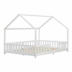 Cama Para Niños Sisimiut Forma De Casa Pino 140x200 Cm Blanco Mate [en.casa]