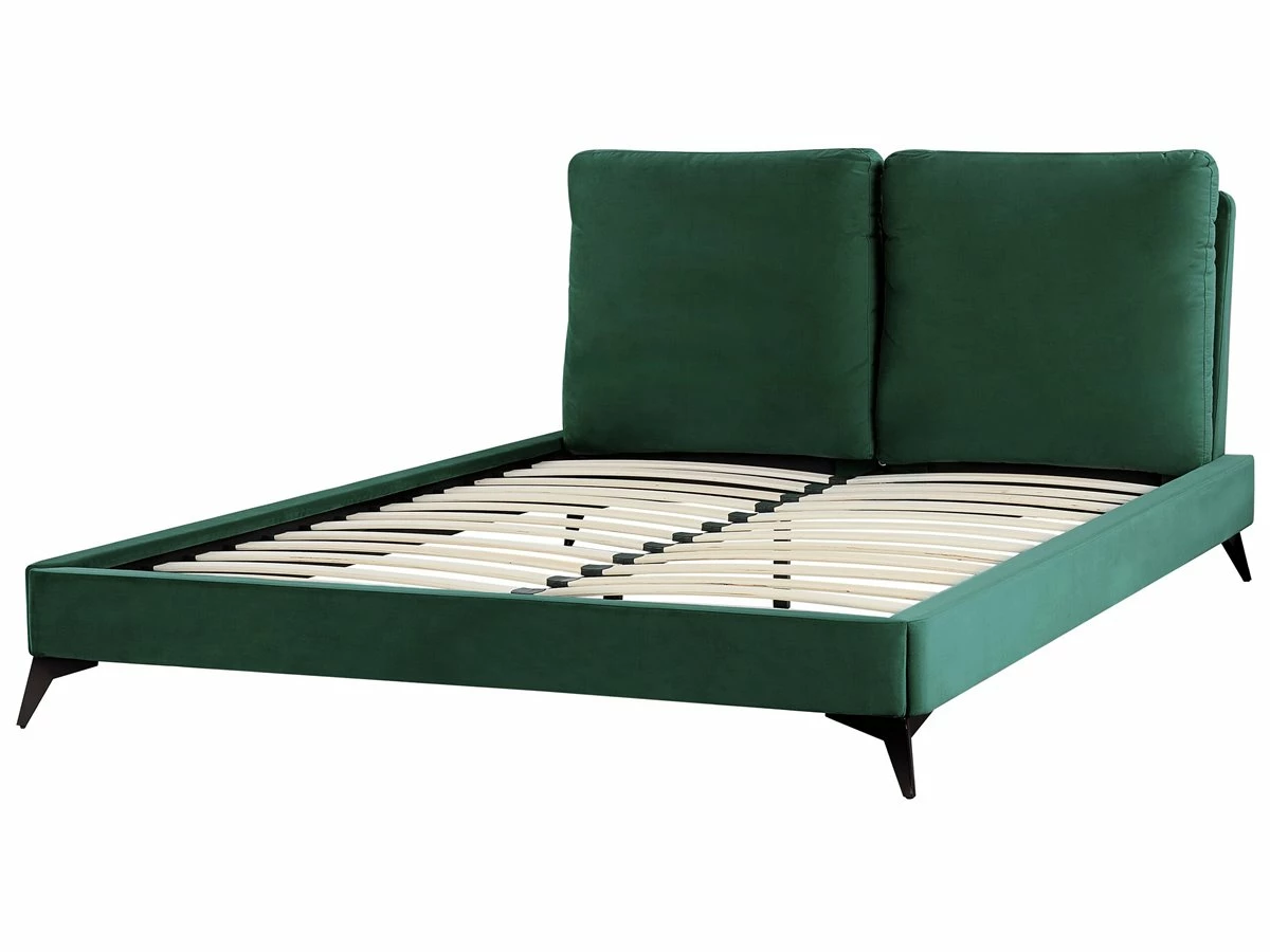 Cama Con Somier De Terciopelo Verde Esmeralda/negro 160 X 200 Cm MELLE - Imagen 6