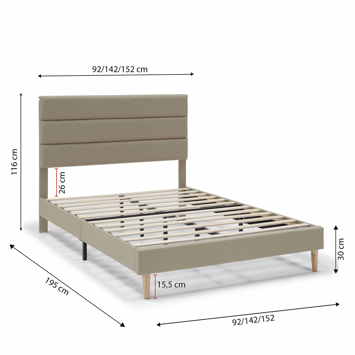 Estructura De Cama Tapizada Aroma 135/140x190 Cm, Beige - Imagen 4
