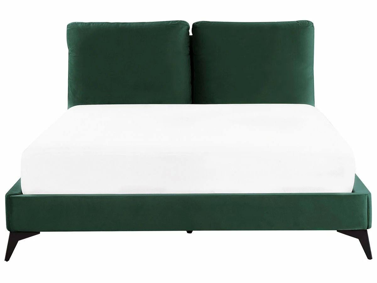 Cama Con Somier De Terciopelo Verde Esmeralda/negro 160 X 200 Cm MELLE - Imagen 4
