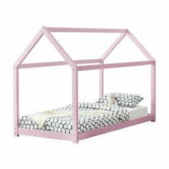 Cama Infantil Netstal De Madera Pino Forma De Casa - (LxAnxA) 206x98x142 Cm - Rosa Lacado Mate [en.casa]