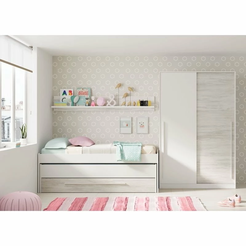 Cama Doble Juvenil Con Estante Elliot Blanco Artik (Blanco Mate) – Blanco Velho 199(cama)/180(estante) X 65(cama)/22,5(estante) X 96(cama)/19(estante) - Imagen 3