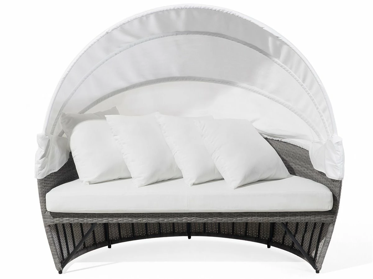 Cama De Exterior De Ratán Gris/blanco Crema SYLT LUX - Imagen 11