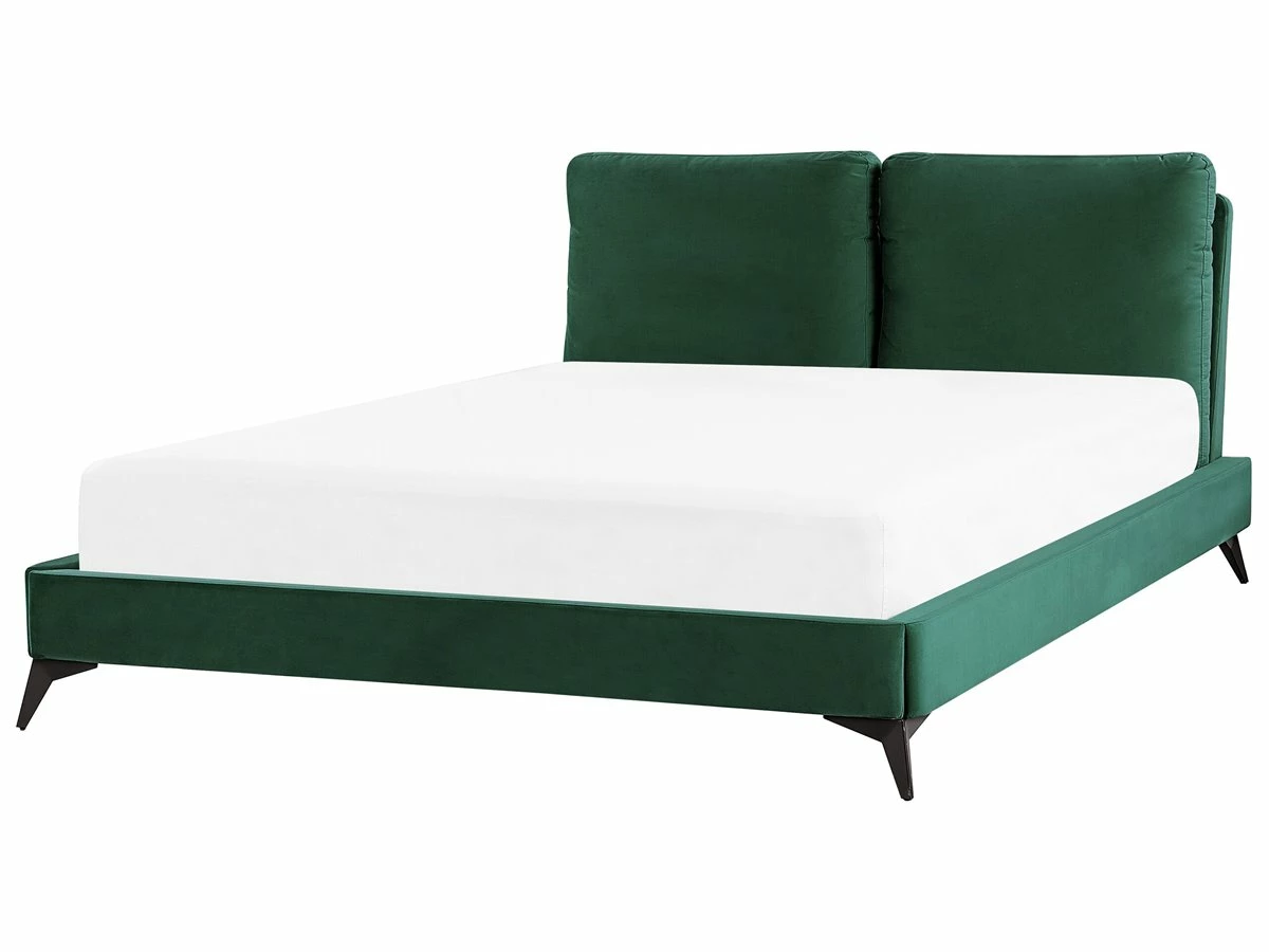 Cama Con Somier De Terciopelo Verde Esmeralda/negro 160 X 200 Cm MELLE - Imagen 2