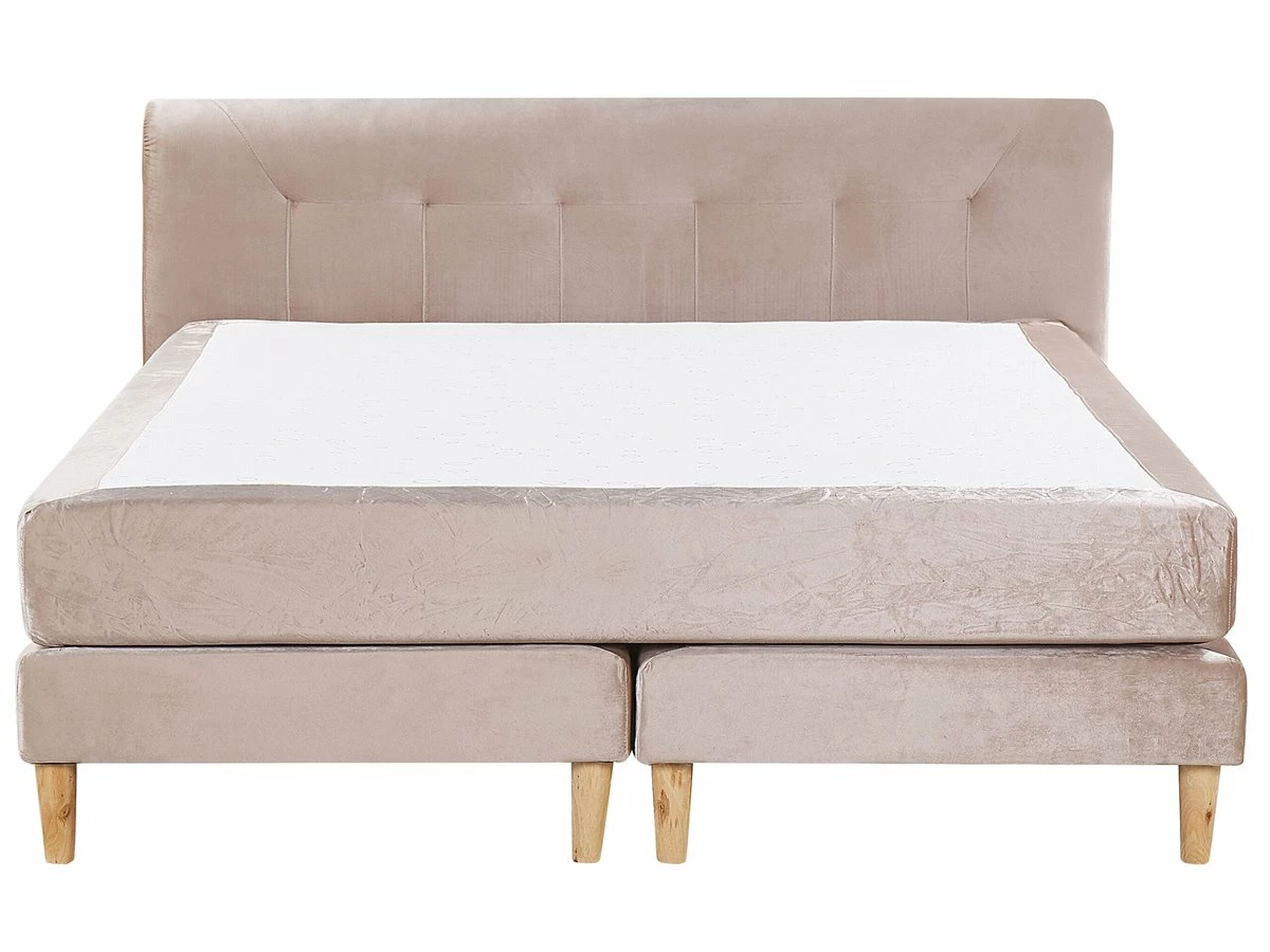 Cama Continental De Terciopelo Beige/rosa Pastel 180 X 200 Cm MARQUISE - Imagen 4