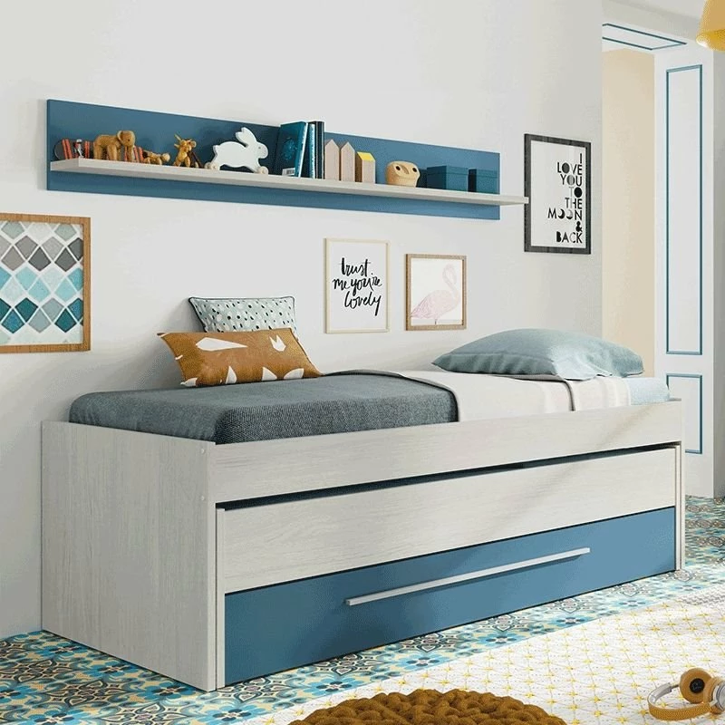 Cama Nido Juvenil Con Estante Wic Blanco Alpes Y Azul 66x200X96 Cm - Imagen 3