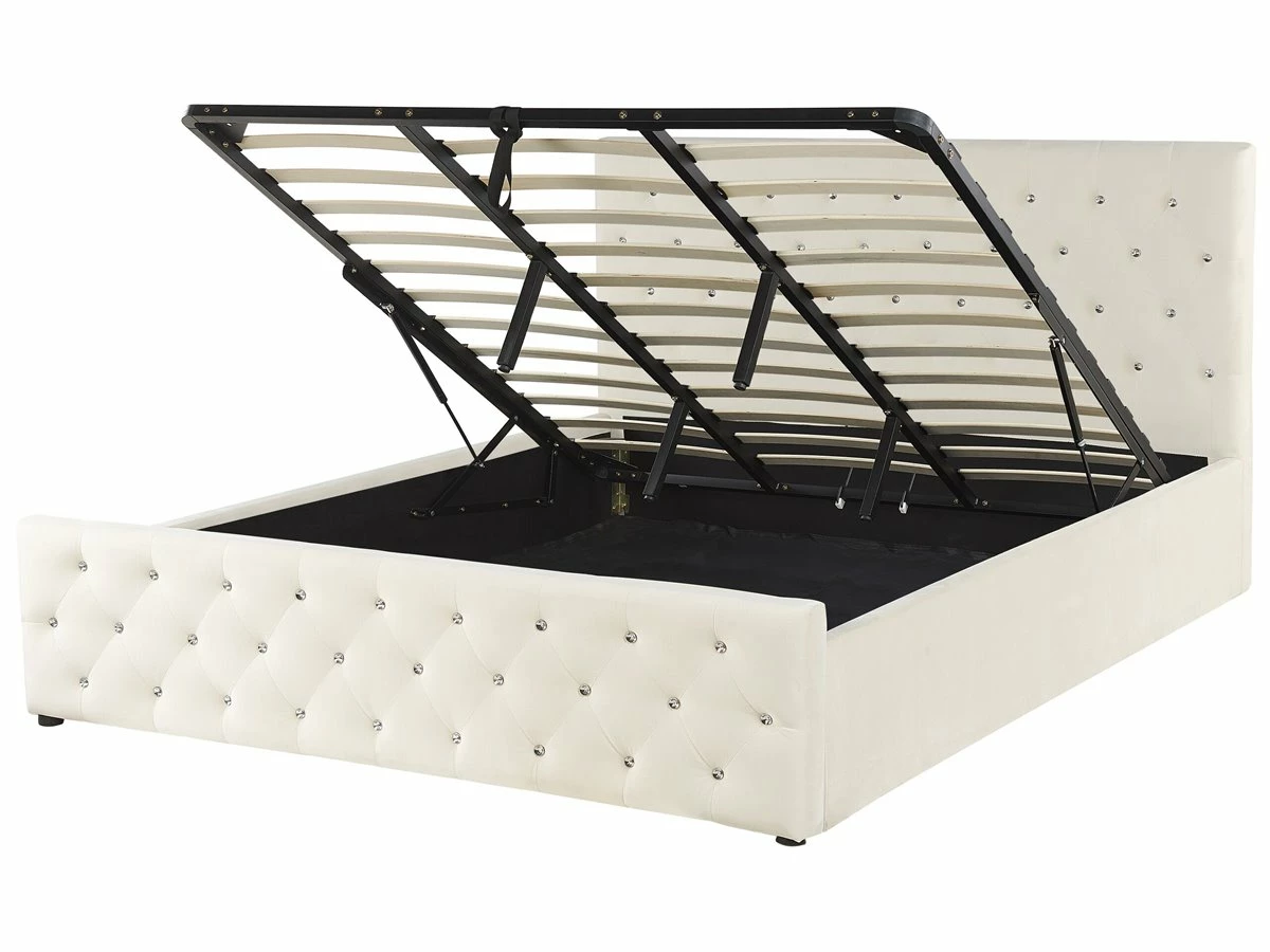 Cama Con Somier De Terciopelo Beige Claro 180 X 200 Cm AMIENS - Imagen 2