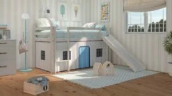 Cama Alta Para Niños Con Tobogan Y Escalera De Madera De Pino- Venprodin - Color Blanco Decapé