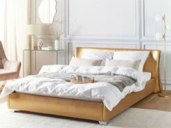Cama Con Somier De Piel Dorado/plateado 160 X 200 Cm Cm PARIS