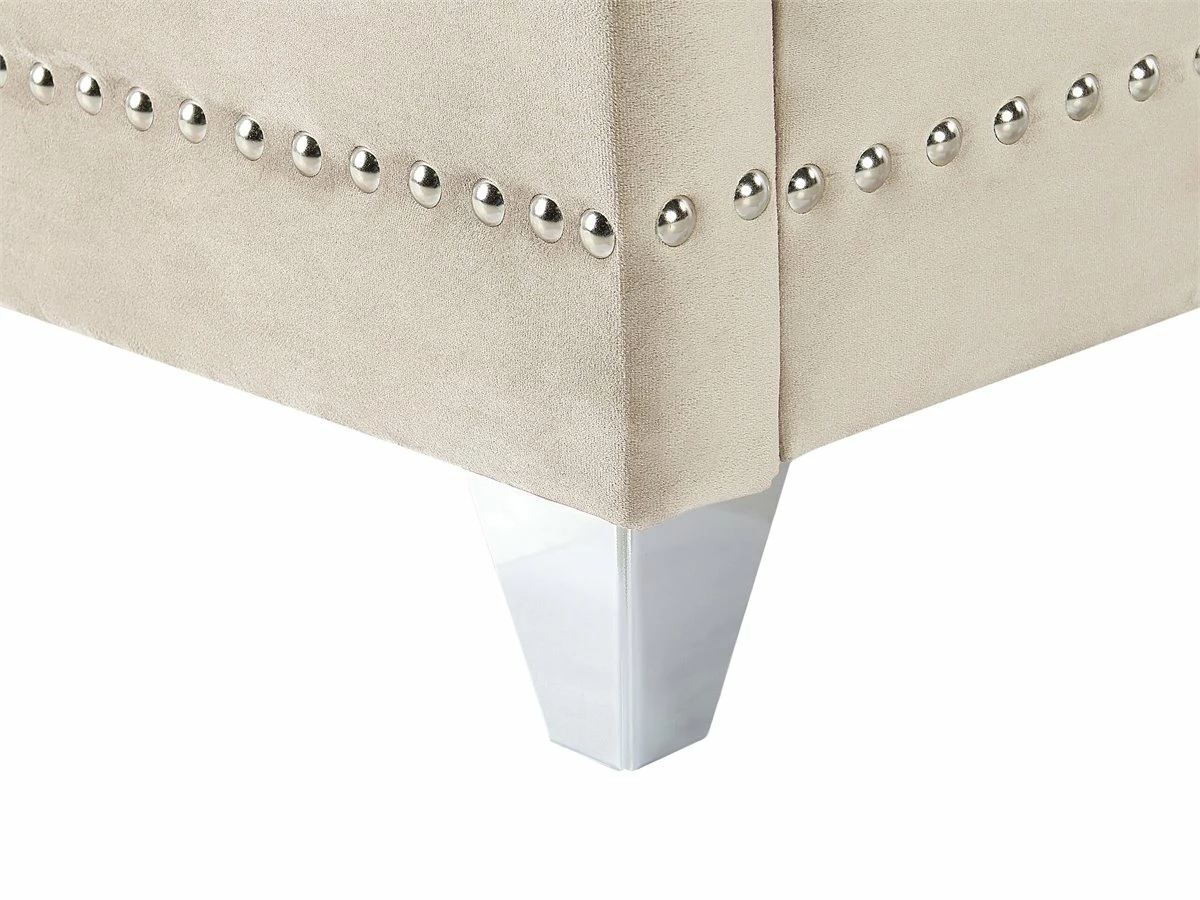 Cama Con Somier De Terciopelo Beige 140 X 200 Cm AYETTE - Imagen 9