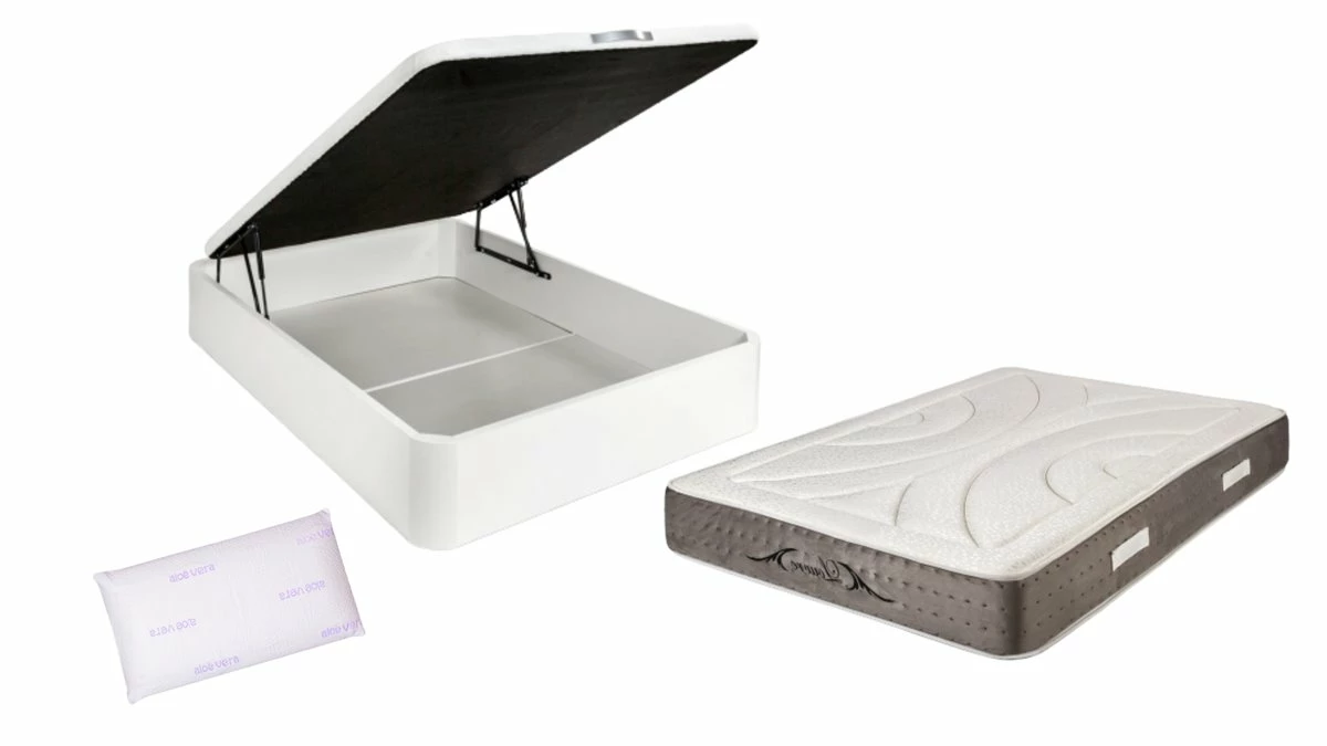 PACK DE CANAPÉ DE MADERA BLANCO + COLCHÓN VISCOELÁSTICO CON 1 ALMOHADA NORDIC - Incluye Montaje
