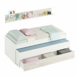 Cama Doble Juvenil Con Estante Elliot Blanco Artik (Blanco Mate) – Blanco Velho 199(cama)/180(estante) X 65(cama)/22,5(estante) X 96(cama)/19(estante)