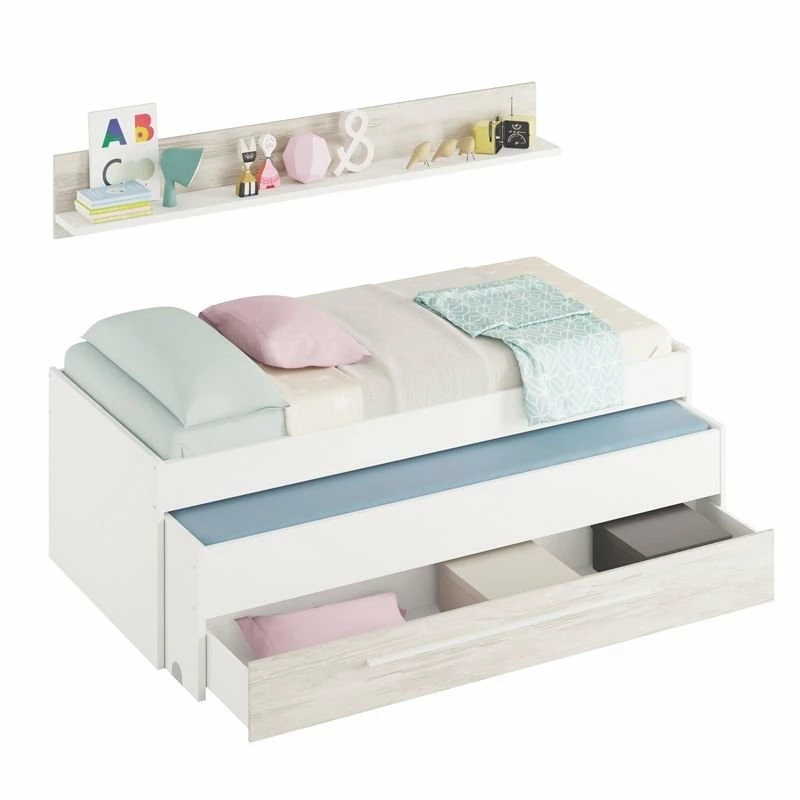 Cama Doble Juvenil Con Estante Elliot Blanco Artik (Blanco Mate) – Blanco Velho 199(cama)/180(estante) X 65(cama)/22,5(estante) X 96(cama)/19(estante)