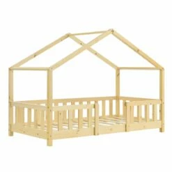 Cama Para Niños Treviolo Forma De Casa Pino 70x140 Cm Pino Natural [en.casa]