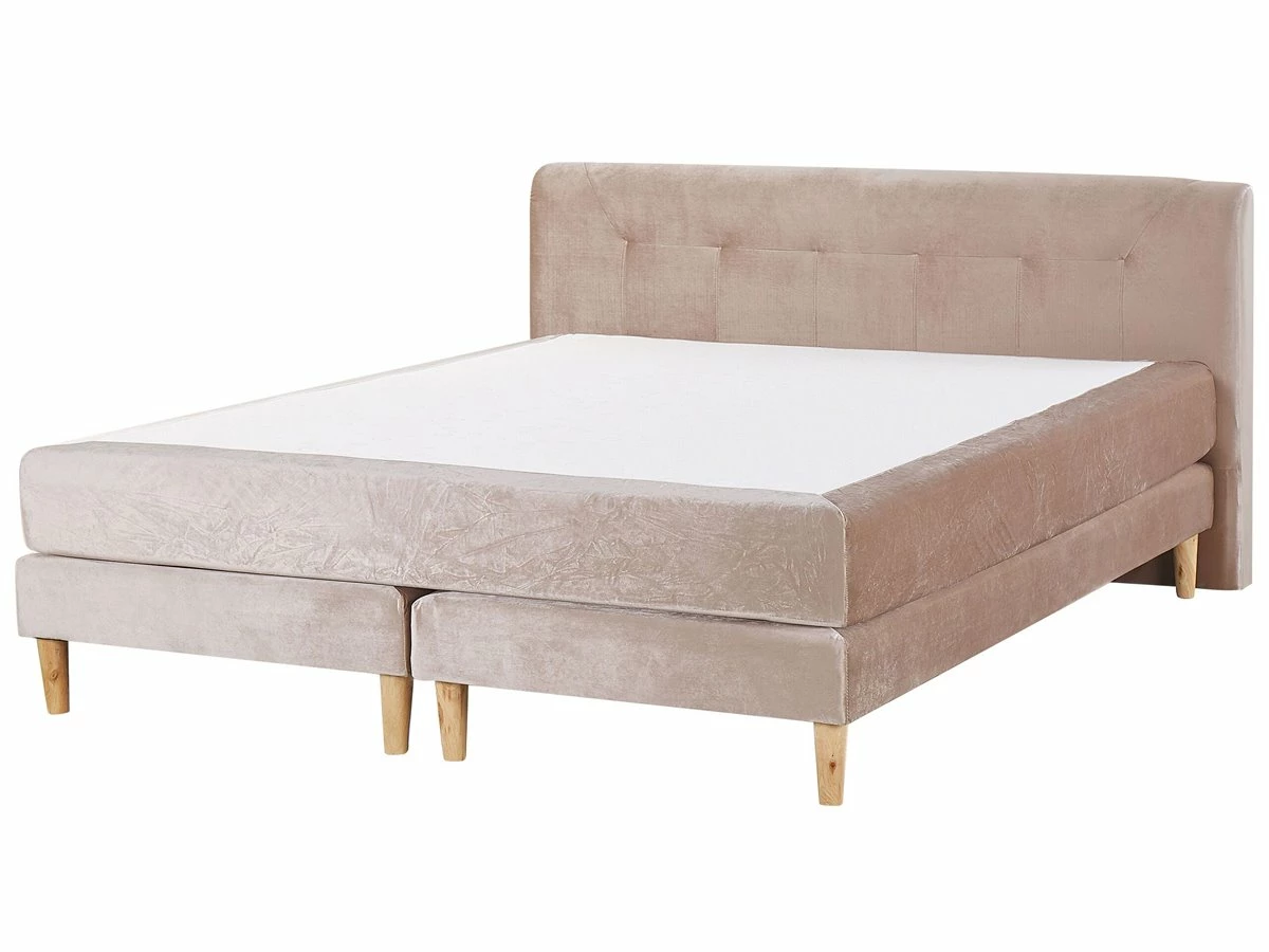 Cama Continental De Terciopelo Beige/rosa Pastel 180 X 200 Cm MARQUISE - Imagen 2