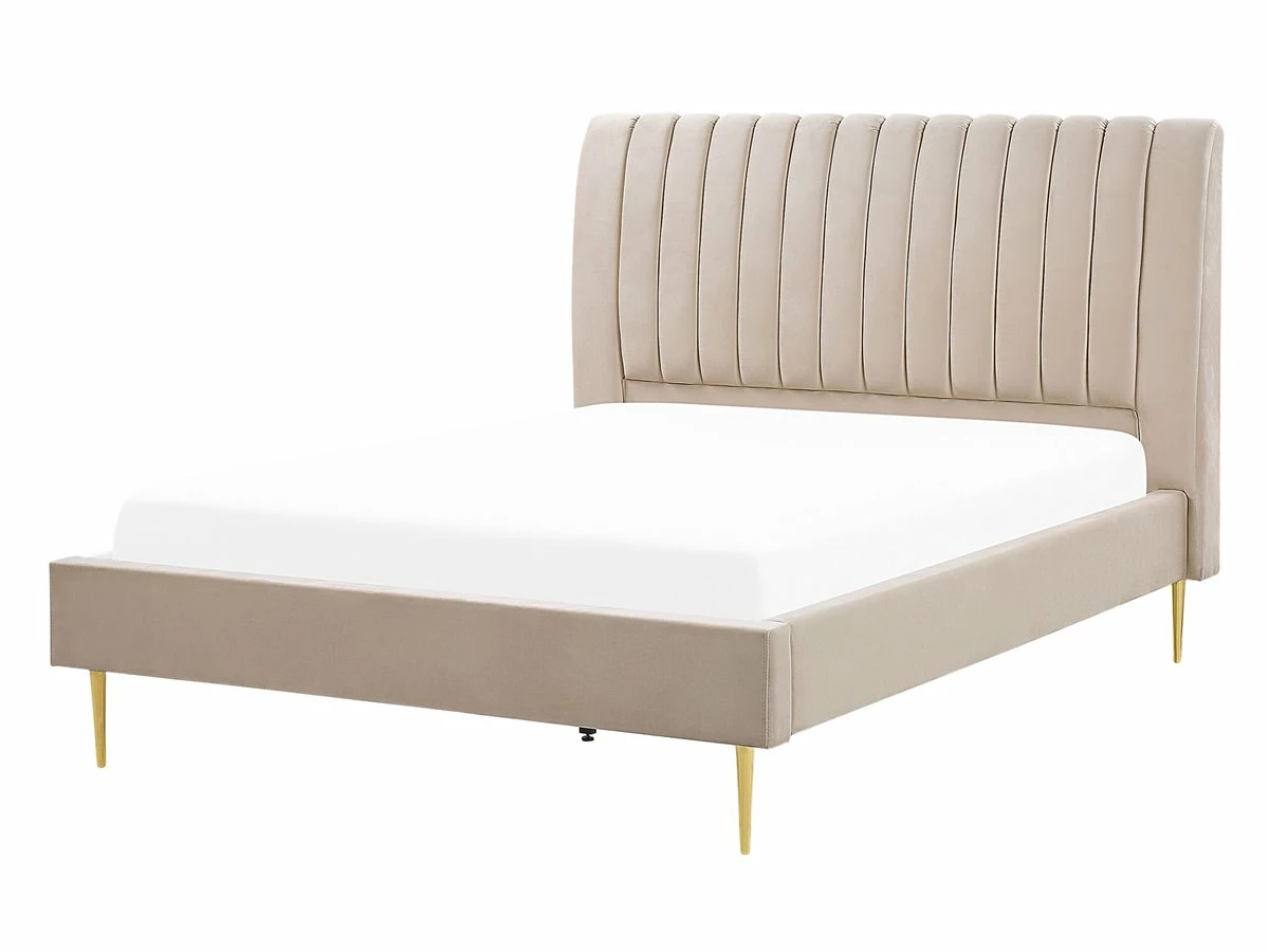 Cama Con Somier De Terciopelo Beige Arena/dorado 140 X 200 Cm MARVILLE - Imagen 2
