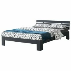 Cama Doble Eksjö Con Listones De Pino 180 X 200 Cm - Gris Oscuro [en.casa]