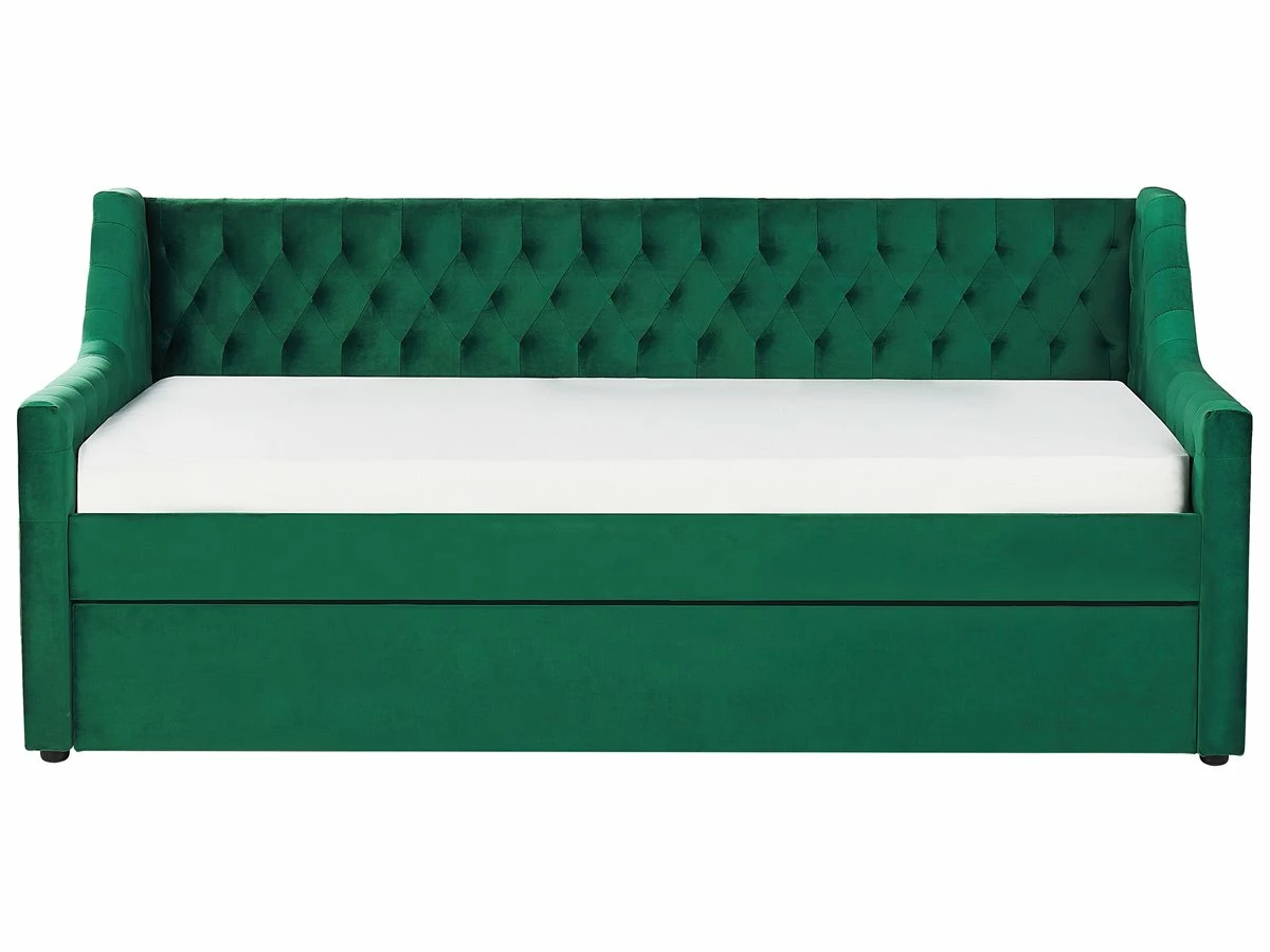Cama Con Somier De Terciopelo Verde Esmeralda 90 X 200 Cm MONTARGIS - Imagen 8