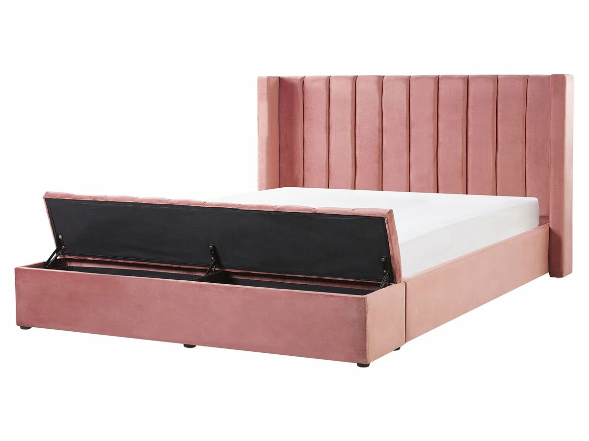 Cama Con Somier De Terciopelo Rosa 160 X 200 Cm NOYERS - Imagen 2