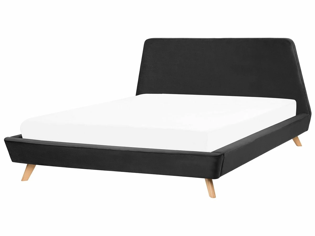 Cama Con Somier De Terciopelo Negro/madera Clara 180 X 200 Cm VIENNE - Imagen 2