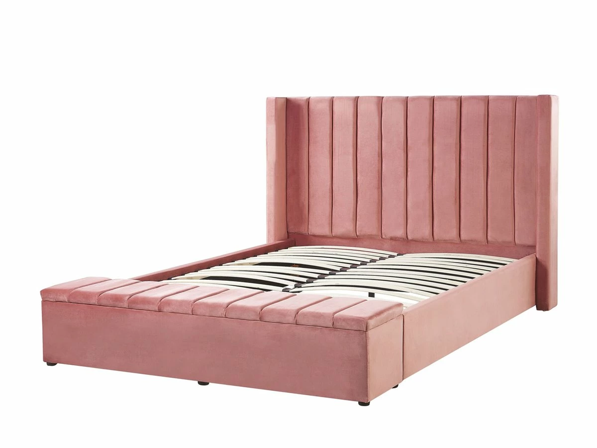 Cama Con Somier De Terciopelo Rosa 160 X 200 Cm NOYERS - Imagen 7