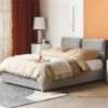 Cama Con Somier De Terciopelo Gris Claro 140 X 200 Cm BATILLY