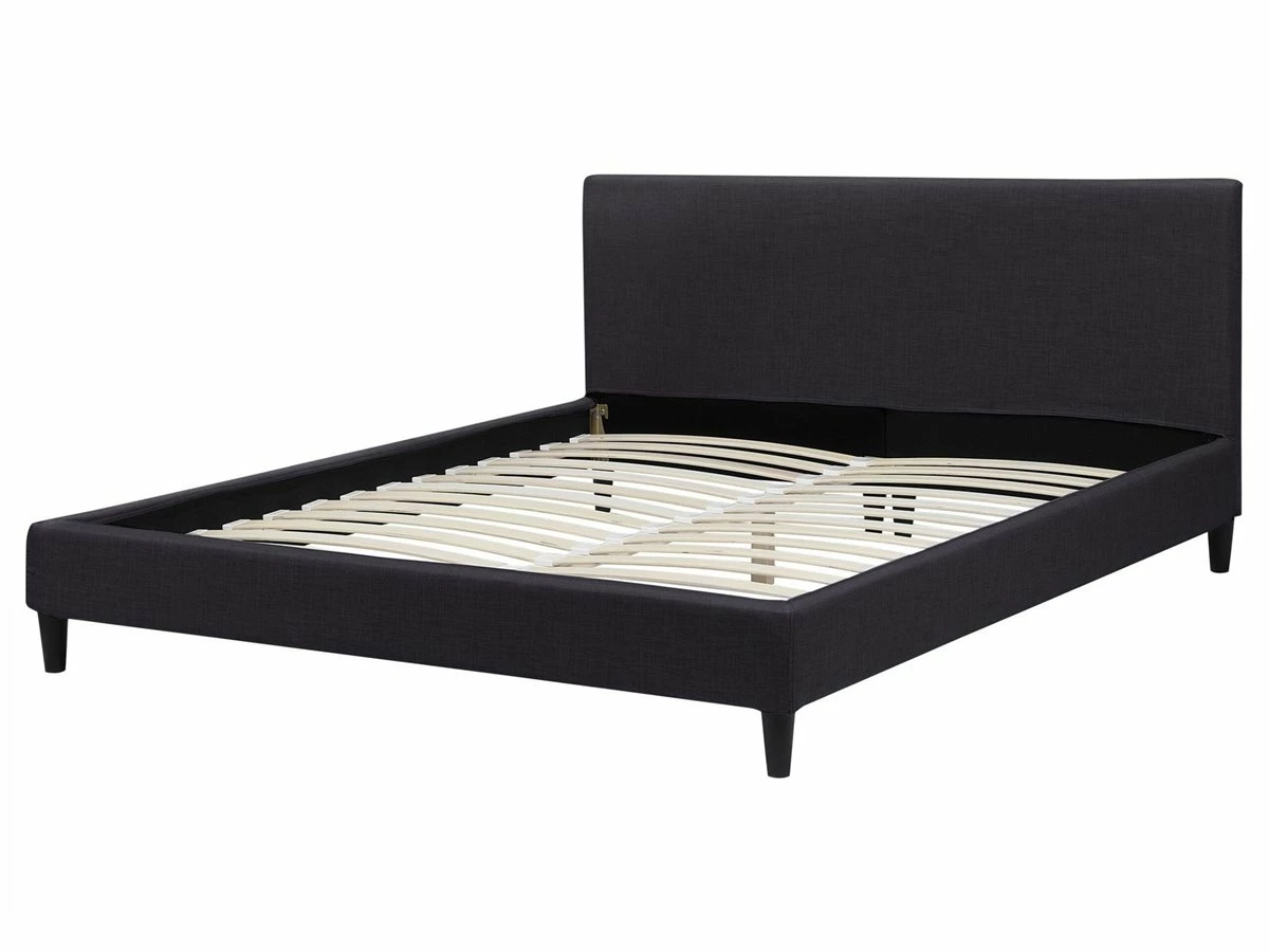 Cama Con Somier De Poliéster Negro/madera Oscura 160 X 200 Cm FITOU - Imagen 6