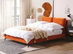 Cama Con Somier De Terciopelo Naranja/negro 140 X 200 Cm MELLE