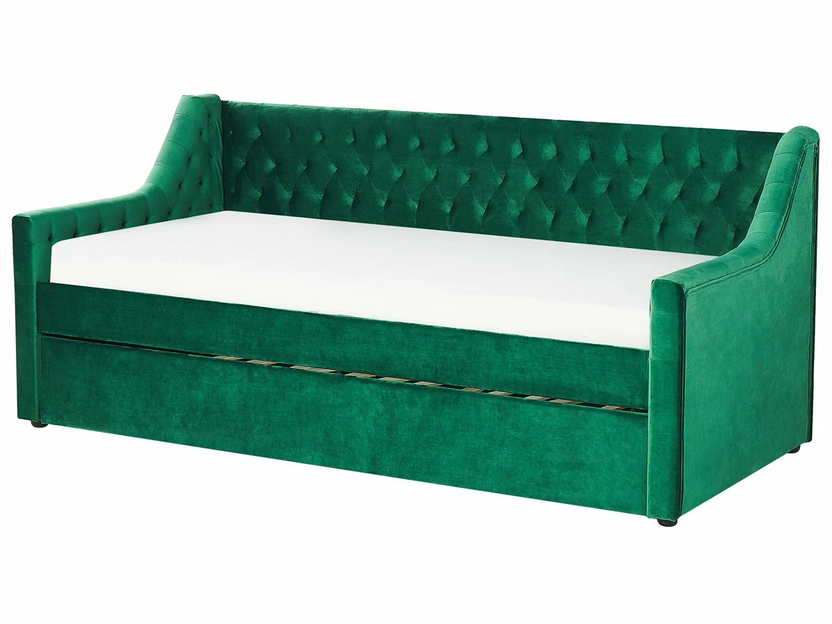 Cama Con Somier De Terciopelo Verde Esmeralda 90 X 200 Cm MONTARGIS - Imagen 6