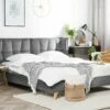 Cama Con Somier De Terciopelo Gris 160 X 200 Cm SENLIS