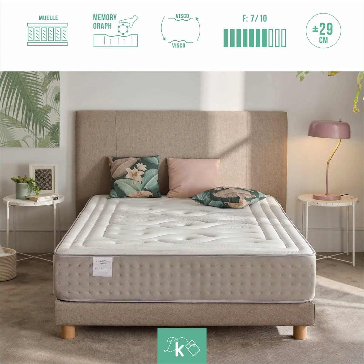 Colchón Muelles Ensacados 80 X 180 Cm Viscoelástico Hybrid Altura +/- 29 Cm - Imagen 3