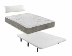 PACK DE BASE TAPIZADA BLANCA + COLCHÓN VISCOELÁSTICO CON 1 ALMOHADA NORDIC