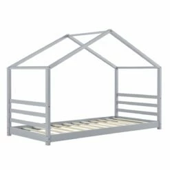 Cama Para Niños Vardø Con Somier - Forma De Casa - Pino 200 X 90 Cm - Gris Lacado Mate [en.casa]