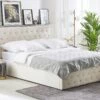 Cama Con Somier De Terciopelo Beige Claro 180 X 200 Cm AMIENS